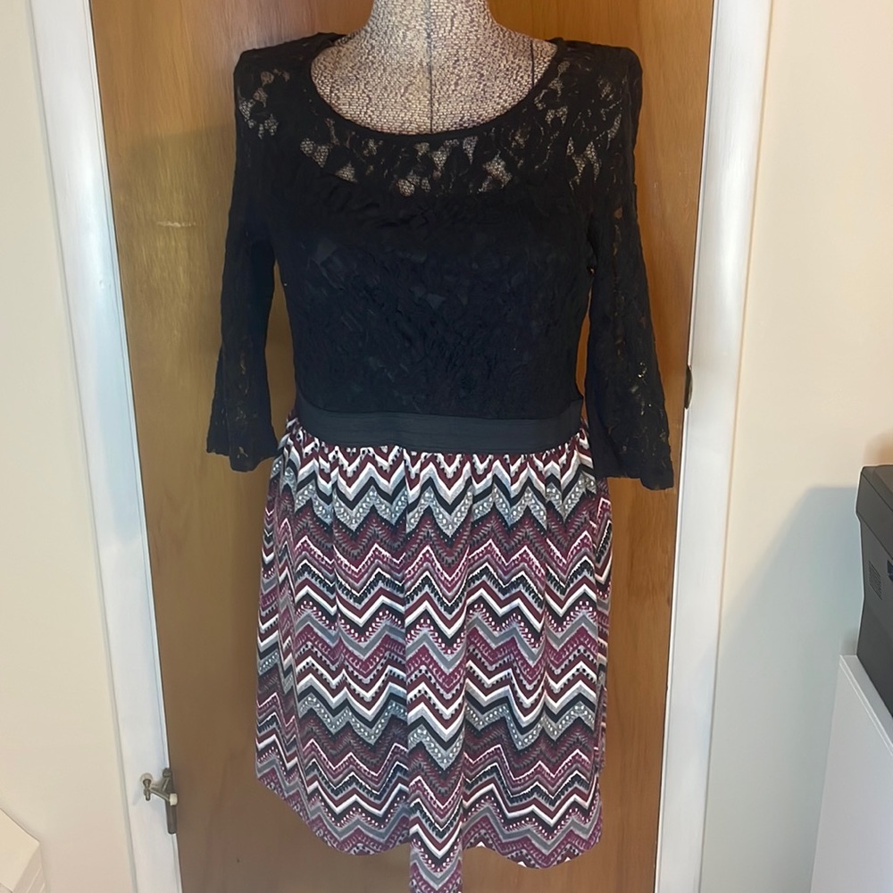 Speechless Womens XL Lace Top Dress with Built in Tank Elastic Waist